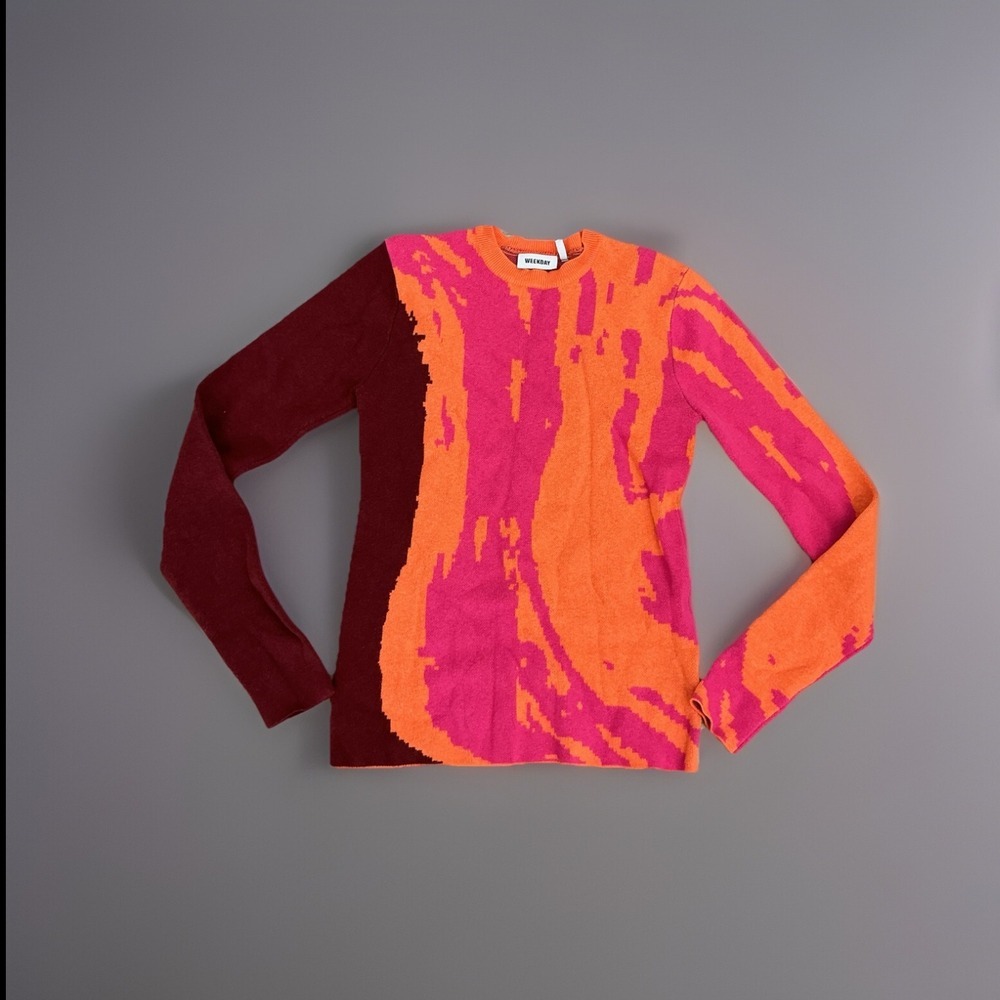 Weekday Maya Jacquard Knit Top Abstract Print Long Sleeve Sweater Size M